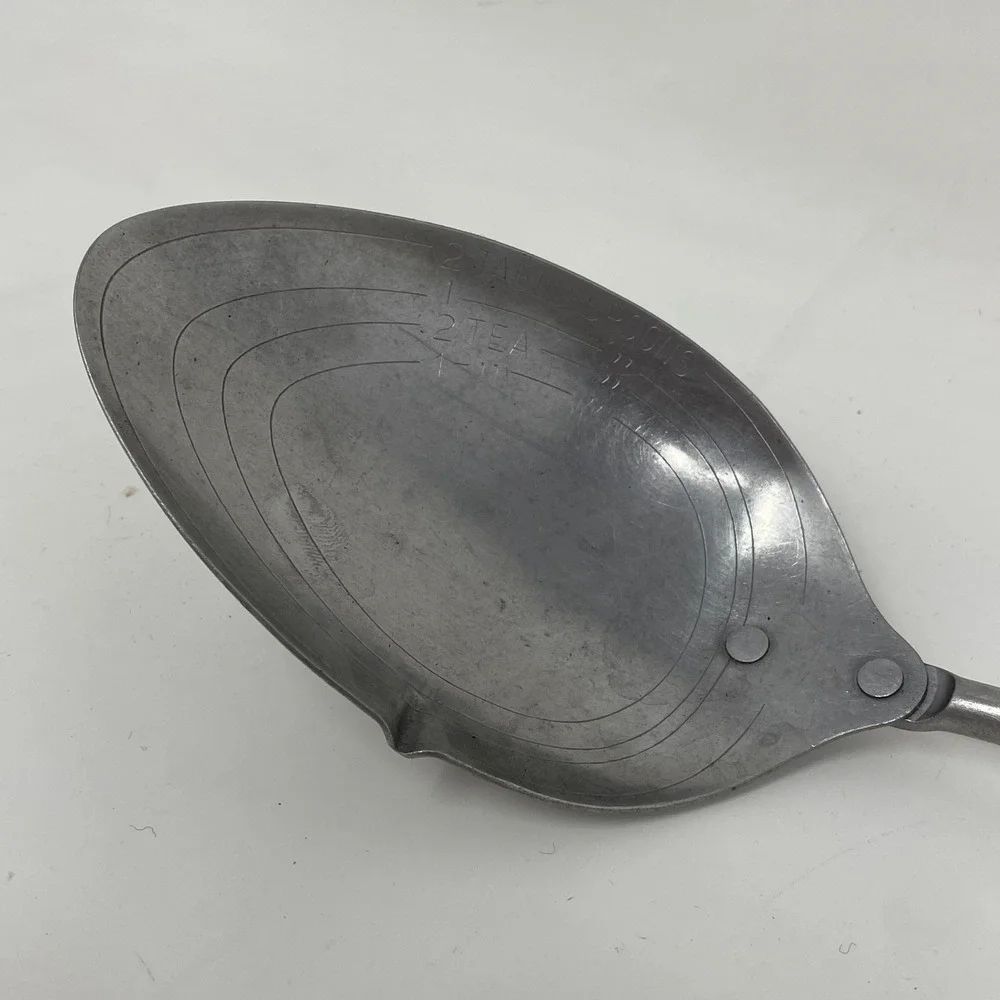 Vintage Stainless Steel Measuring Mixing Spoon Wood Handle Farmhouse Kitchen